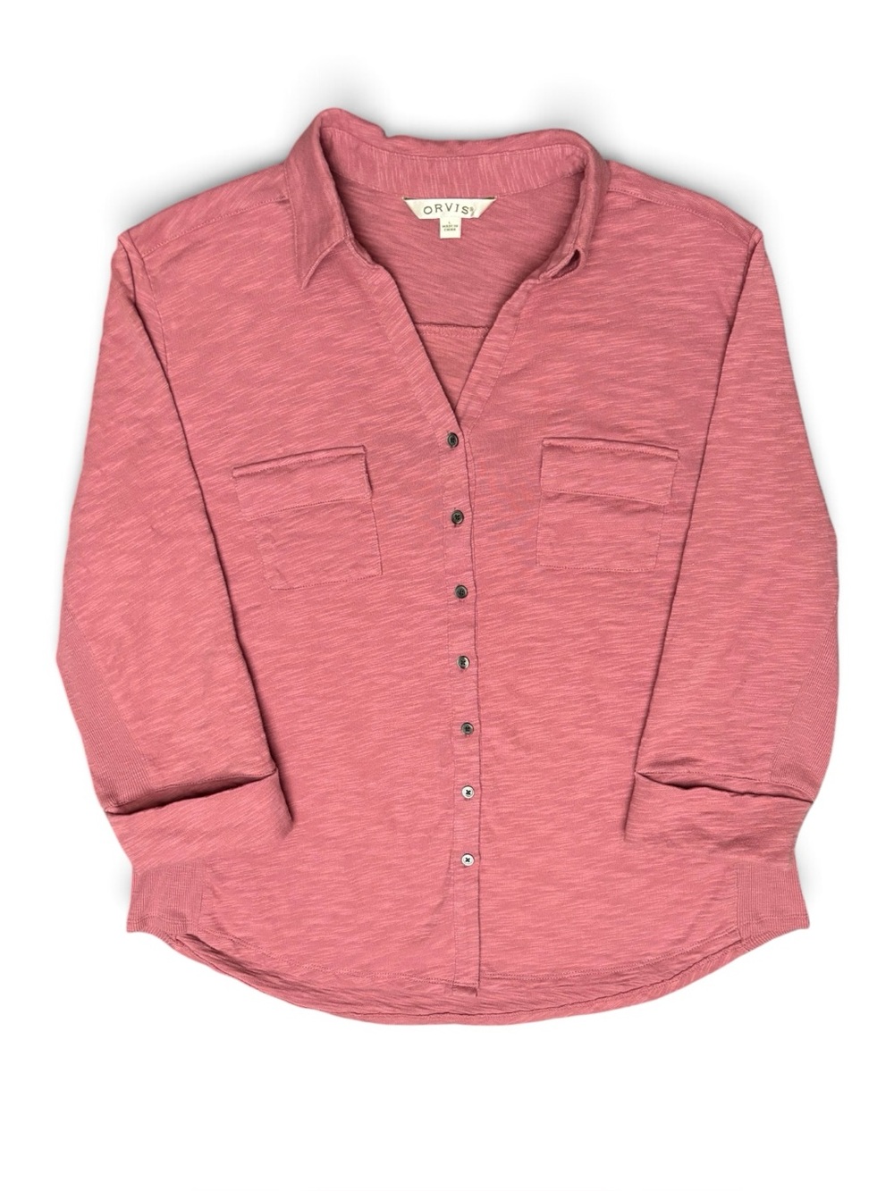 Orvis Women's 3/4 Sleeve Slub Knit Button-Down Shirt Dusty Rose/Pink Size L